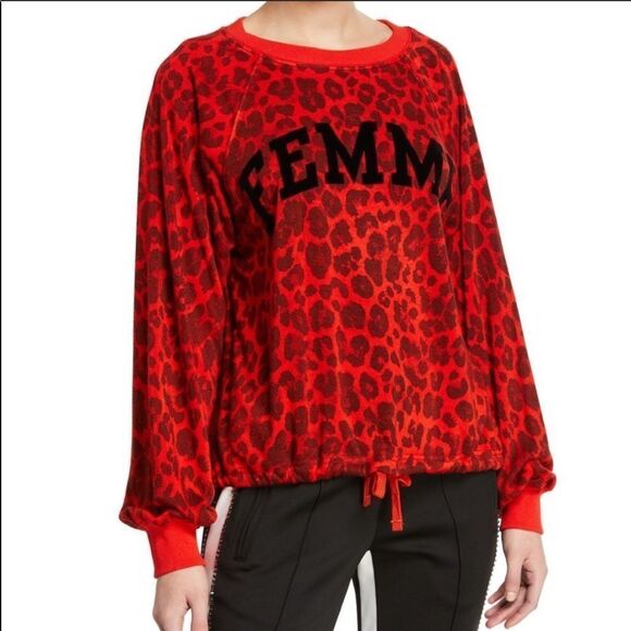 Pam & Gela FEMME leopard sweatshirt red size Small - Picture 1 of 2